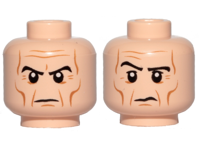 Minifigure, Head Dual Sided Black Eyebrows, Dark Orange Wrinkles, Stern / Raised Right Eyebrow Pattern (Grand Moff Tarkin)