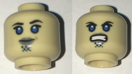Minifigure, Head Dual Sided Alien with SW Luminara Unduli Gray Lips and Large Blue Eyes, Neutral / Angry Pattern
