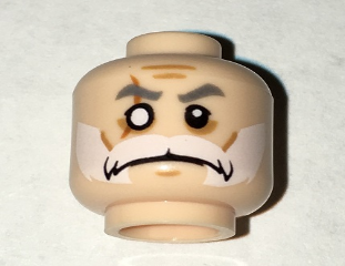 Minifigure, Head Beard White, Moustache, Gray Eyebrows, Cheek Lines, Scar over Right Missing Eye Pattern (Commander Wolffe)