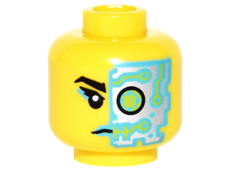Minifigure, Head Female Black Eyebrow, Dark Azure Lips, Dark Azure and Silver Cyborg Eyepiece Pattern