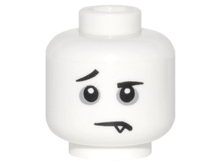 Minifigure, Head Black Eyebrows, Raised Right Eyebrow, Dark Bluish Gray Eye Circles, Downturned Mouth with Fang Pattern