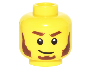 Minifigure, Head Beard Reddish Brown, Bushy Eyebrows, Sideburns, White Pupils, Lopsided Smile Pattern