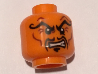 Minifigure, Head Alien with Black Arched Curly Eyebrows, Moustache Fu Manchu, Clenched Teeth Pattern