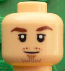 Minifigure, Head Reddish Brown Eyebrows, Chin and Moustache Stubble, White Pupils Pattern (Mario Götze)