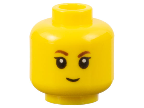 Minifigure, Head Child Brown Eyebrows, Black Eyelashes, Slight Smile Pattern