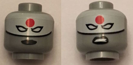 Minifigure, Head Dual Sided Female Mask White with Red Sun on Forehead and Black Lips, Stern / Angry Pattern (Katana)
