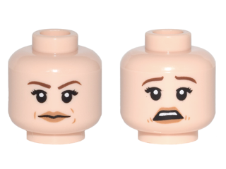 Minifigure, Head Dual Sided Female, Reddish Brown Eyebrows, Dark Tan Lips Neutral / Scared Pattern