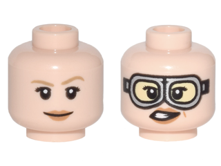 Minifigure, Head Dual Sided Female, Dark Tan Eyebrows, Smile / Silver Goggles Pattern (Jillian Holtzmann)