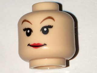 Minifigure, Head Female with Red Lips, Eyelashes, Brown Arched Eyebrows Pattern