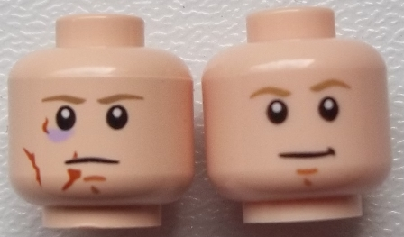 Minifigure, Head Dual Sided Dark Tan Eyebrows, Chin Dimple, White Pupils, Stern with Scars / Smile Pattern (SW Luke Skywalker)