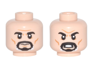 Minifigure, Head Dual Sided Black Eyebrows, Black and White Goatee, Wrinkles and Cheek Lines, Neutral / Angry Pattern