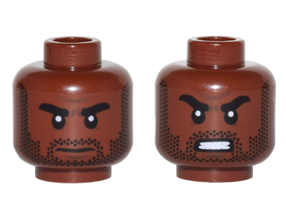 Minifigure, Head Dual Sided Beard Stubble, Black Eyebrows, Neutral / Angry Pattern