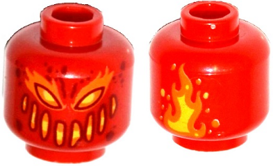 Minifigure, Head Alien Lava Monster with Dark Red, Yellow, and Orange Eyes and Smile, Flames on Back Pattern