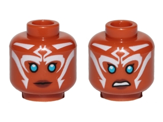 Minifigure, Head Dual Sided Alien with SW Ahsoka Blue Eyes and White Lines Neutral / Angry Pattern