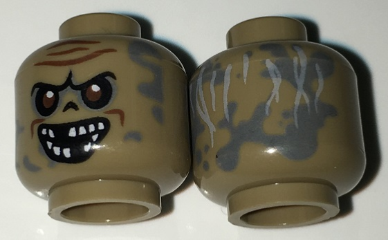 Minifigure, Head Alien with Reddish Brown Lines and Eyes, Gray Splotches and Missing Teeth Pattern