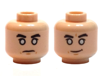 Minifigure, Head Dual Sided Black Eyebrows, White Eyes, Stern / Crooked Grin Pattern (SW Chirrut Îmwe / Imwe)
