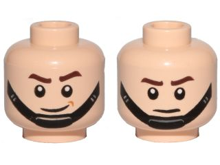 Minifigure, Head Dual Sided SW Brown Eyebrows, Black Chin Strap, Smile / Frown Pattern