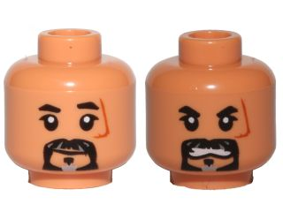 Minifigure, Head Dual Sided Black-Gray Beard, Scar on Left Side, Closed Mouth / Angry Pattern (SW Baze Malbus)