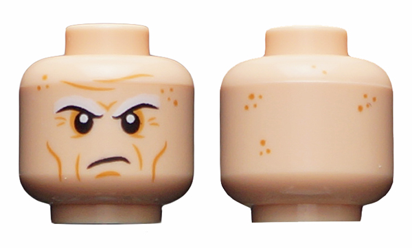 Minifigure, Head White Eyebrows, Forehead Lines, Wrinkles, Scowl Pattern