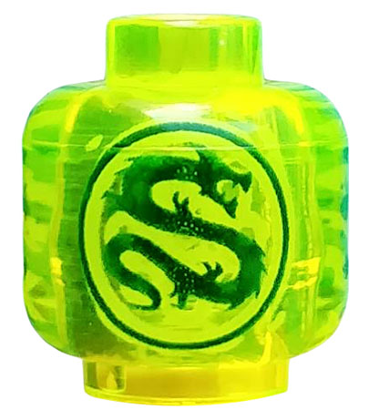 Minifigure, Head without Face with Dark Green Dragon in Circle Pattern
