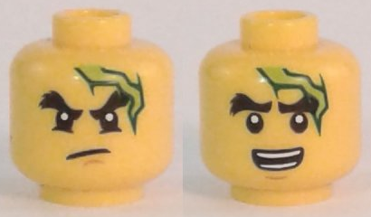 Minifigure, Head Dual Sided Black Bushy Eyebrows, Chin Dimple, Lightning Bolt, Scowl / Open Mouth with Teeth Pattern