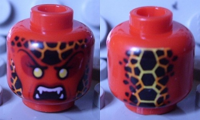 Minifigure, Head Alien Lava Monster with Yellow Eyes, Black Rocks, and Open Mouth with Fangs Pattern