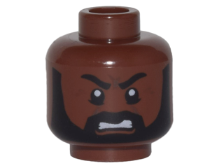 Minifigure, Head Beard Black Full with Sideburns, White Pupils, Open Mouth Grimace Pattern