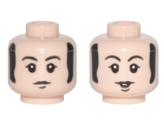 Minifigure, Head Dual Sided Black Eyebrows and Sideburns, Chin Dimple, Neutral / Smiling Pattern (Paul)