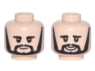Minifigure, Head Dual Sided Black Eyebrows, Sideburns and Goatee, Neutral / Smiling Pattern (George)