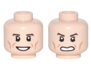 Minifigure, Head Dual Sided Reddish Brown Eyebrows, Cheek Lines, Open Mouth, Smile / Scowl Pattern (Newt)