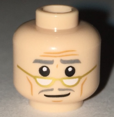 Minifigure, Head Forehead Lines, Dark Bluish Gray Eyebrows and Moustache, Gold Lowered Eyeglasses Pattern