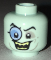 Minifigure, Head Glasses with Blue Monocle, Black Eyebrows, Gray Around Eyes, Open Smile with Sharp Teeth Pattern
