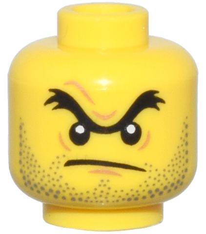 Minifigure, Head Black Unibrow, Dark Bluish Gray Stubble, Nougat Chin Dimple and Wrinkles, Furrowed Brow, Angry Scowl Pattern