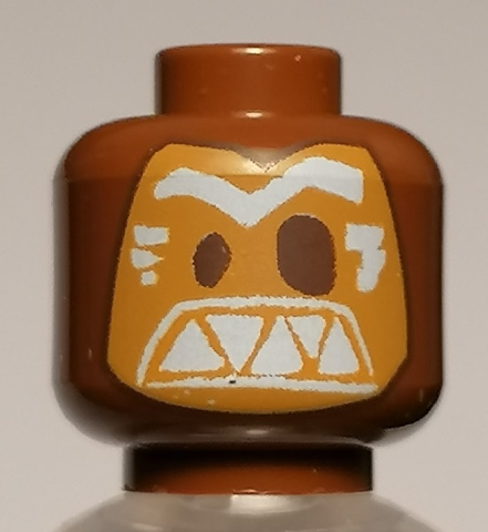 Minifigure, Head Alien Mask Medium Nougat with Dark Brown Eyes and White Eyebrows and Triangular Teeth Pattern (Moana Kakamora)