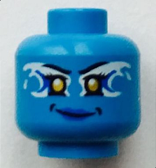 Minifigure, Head Alien Female Yellow Eyes and White and Blue Airjitzu Electricity Pattern