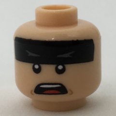 Minifigure, Head Black Headband with Squinted Batman Eyes, Open Mouth Pattern