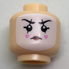 Minifigure, Head White Face Paint, Black Lines Through Eyebrows and Eyes, Bright Pink Hearts on Cheeks Pattern