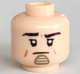 Minifigure, Head Black Eyebrows, Upper Eyelids, Medium Nougat Short Cheek Lines, Dark Tan and Tan Chin Ornament, Neutral Pattern