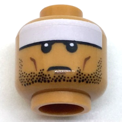 Minifigure, Head White Headband, Reddish Brown Angled Cheek Lines, Black Beard Stubble, Stern Pattern