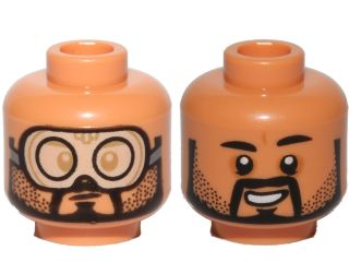 Minifigure, Head Dual Sided Glasses with Black Goggles, Frown / Smile without Goggles Pattern (SW Bodhi Rook)