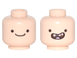 Minifigure, Head Dual Sided Small Black Wide Set Eyes, Smile / Open Mouth Smile with Tongue and 3 Teeth Pattern (Finn the Human)