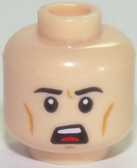 Minifigure, Head Male Black Eyebrows, White Pupils, Chin Dimple, Open Mouth Scowl Pattern