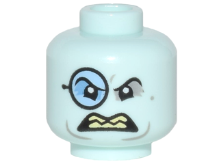 Minifigure, Head Glasses with Blue Monocle, Black Eyebrows, Gray Around Eyes, Open Scowl with Sharp Teeth Pattern (Penguin)