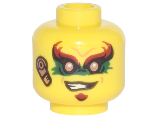 Minifigure, Head Red Eyebrows, Green Eye Paint, Crooked Smile, Copper Earpiece Pattern