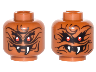 Minifigure, Head Dual Sided Alien Snake with Black Wavy Lines, 2 Red Eyes and 2 White Fangs, Narrow Eyes / Wide Eyes, Open Mouth Pattern