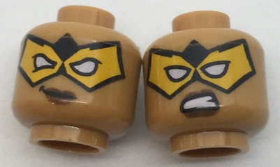 Minifigure, Head Dual Sided Female Bright Light Orange Eye Mask with White Eye Holes, Smirk / Sneer Pattern