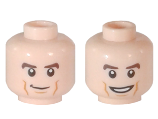 Minifigure, Head Dual Sided Brown Eyebrows, Cheek Lines, Smile / Smile with Teeth Pattern