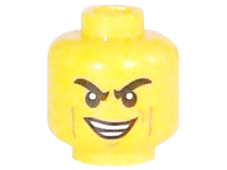 Minifigure, Head Black Eyebrows Furrowed, Cheek and Smirk Lines, Lopsided Smirk with Teeth Pattern