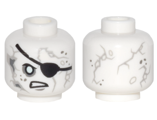 Minifigure, Head Alien with PotC Gray Cracks and Spots, Black Eye Patch, White Eyes, Crooked Scowl Pattern