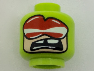 Minifigure, Head Balaclava with Red and White Goggles, Light Nougat Face, Open Mouth Missing Tooth Pattern